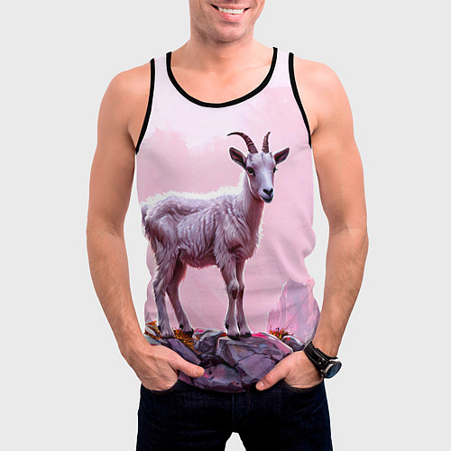 Мужская майка без рукавов Козлик в розовом свете / 3D-Черный – фото 3