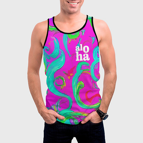 Мужская майка без рукавов Abstract floral pattern - aloha / 3D-Черный – фото 3