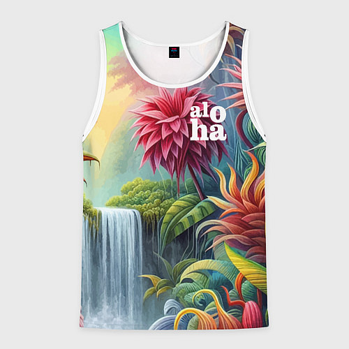 Мужская майка без рукавов Гавайские тропические цветы - алоха / 3D-Белый – фото 1