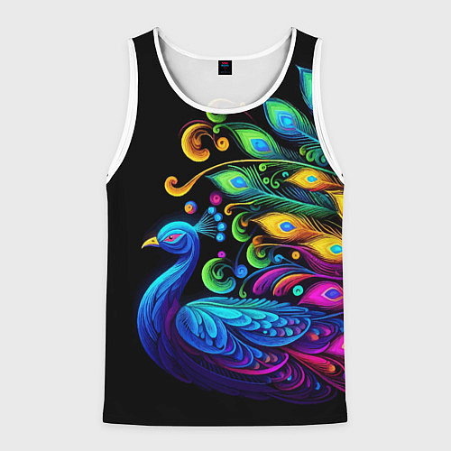 Мужская майка без рукавов Neon peacock - art / 3D-Белый – фото 1