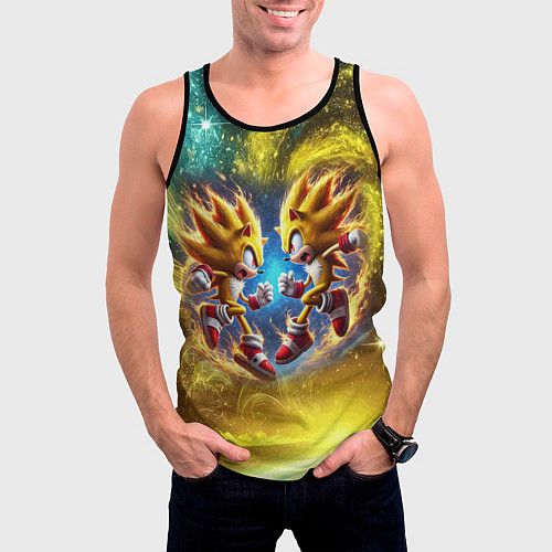 Мужская майка без рукавов Sonic and Shadow battle in space - movie / 3D-Черный – фото 3