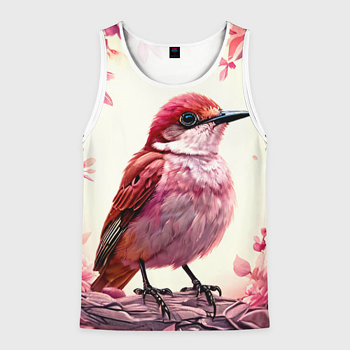 Мужская майка без рукавов Кукушка в розовых цветах / 3D-Белый – фото 1