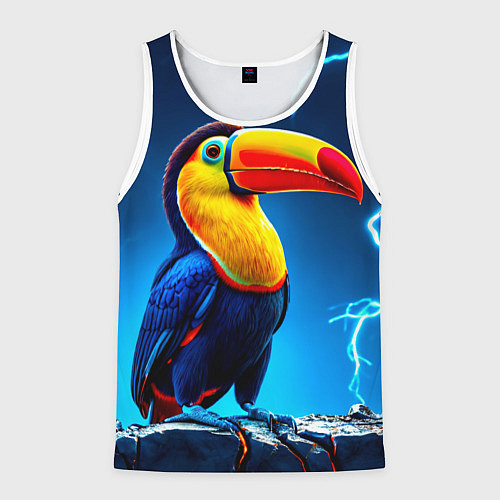 Мужская майка без рукавов Тукан и молния / 3D-Белый – фото 1
