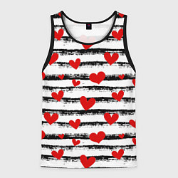Майка-безрукавка мужская Паттерн с полосками и сердечками, цвет: 3D-черный