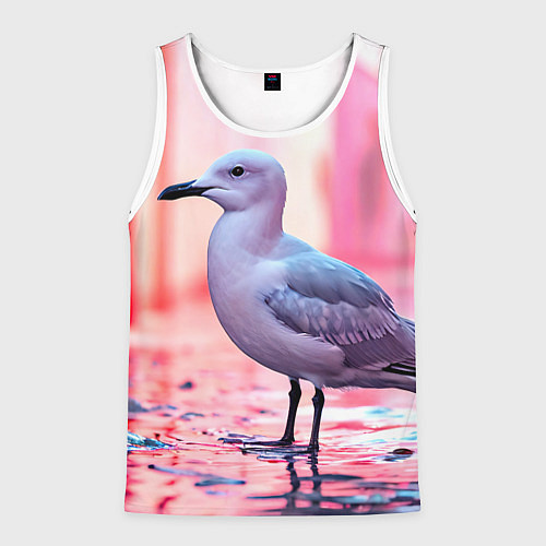 Мужская майка без рукавов Чайка на розовом / 3D-Белый – фото 1