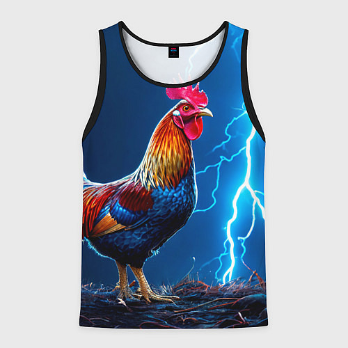 Мужская майка без рукавов Петух и молния / 3D-Черный – фото 1