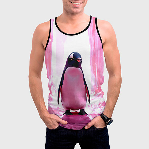 Мужская майка без рукавов Пингвин в розовом / 3D-Черный – фото 3