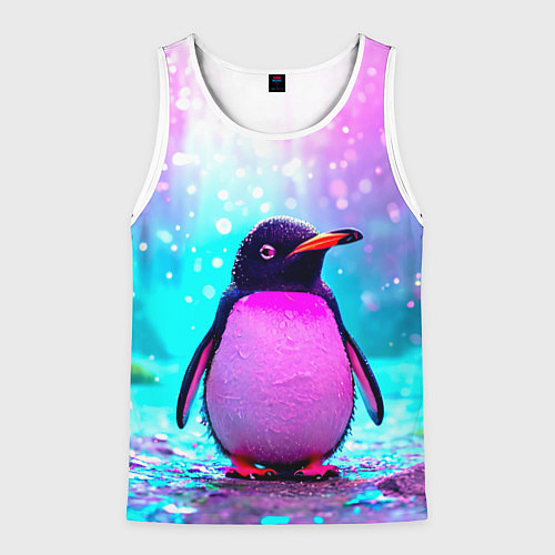Мужская майка без рукавов Пингвин в неоновых искрах / 3D-Белый – фото 1