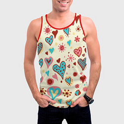 Майка-безрукавка мужская Цветные сердечки, цвет: 3D-красный — фото 2