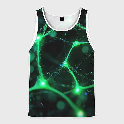 Мужская майка без рукавов Зеленый нейроны / 3D-Белый – фото 1