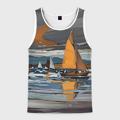 Мужская майка без рукавов Живопись с парусниками / 3D-Белый – фото 1