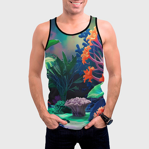 Мужская майка без рукавов Морское дно с кораллами / 3D-Черный – фото 3