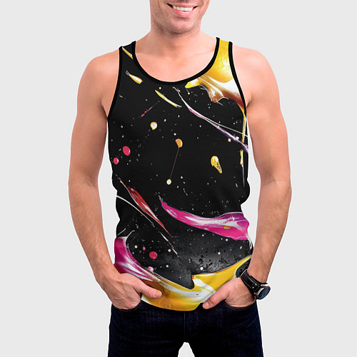 Мужская майка без рукавов Мазки краски на черном / 3D-Черный – фото 3