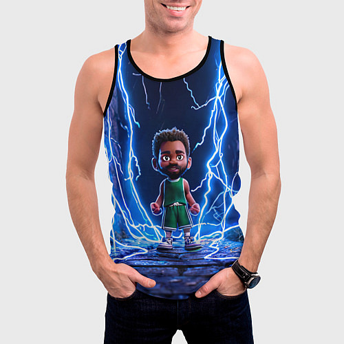 Мужская майка без рукавов Браун Джейлен в разрядах молний / 3D-Черный – фото 3