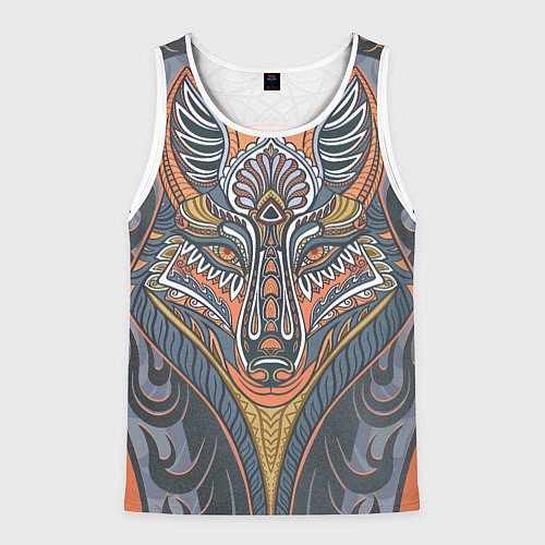 Мужская майка без рукавов Орнаментальный волк с узорами стилизованный / 3D-Белый – фото 1