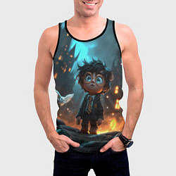 Майка-безрукавка мужская Маленький удивленный Гарри Поттер, цвет: 3D-черный — фото 2