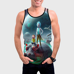 Майка-безрукавка мужская Рик и Морти сидят на бегемоте - нейроарт фантазия, цвет: 3D-черный — фото 2