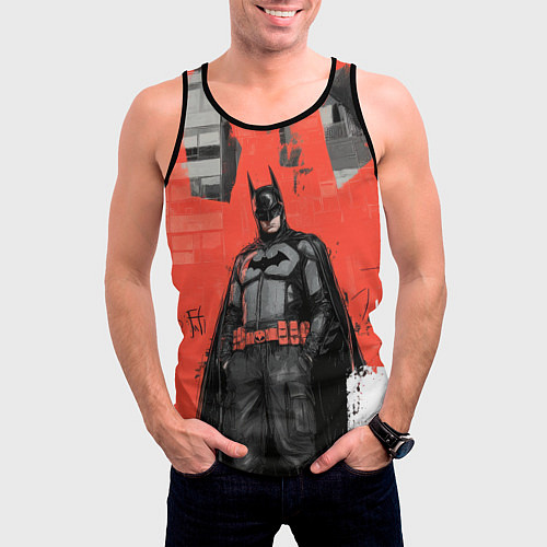 Мужская майка без рукавов Бэтмен граффити на стене / 3D-Черный – фото 3