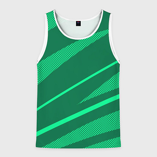 Мужская майка без рукавов Зелёный абстракция с полосами / 3D-Белый – фото 1