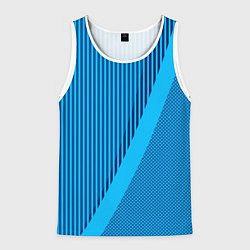Майка-безрукавка мужская Сине-голубой с широкой полосой, цвет: 3D-белый