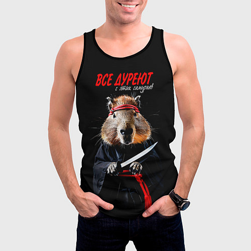 Мужская майка без рукавов Все дуреют с этих самураев / 3D-Черный – фото 3