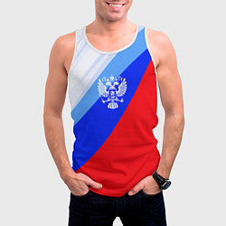 Майка-безрукавка мужская Герб России на фоне цветов Российского флага, цвет: 3D-белый — фото 2
