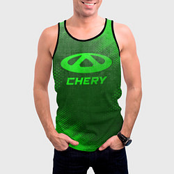 Майка-безрукавка мужская Chery - green gradient, цвет: 3D-черный — фото 2