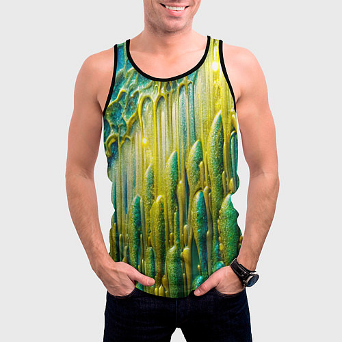 Мужская майка без рукавов Золотисто-зеленые потеки / 3D-Черный – фото 3