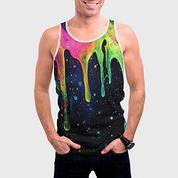 Майка-безрукавка мужская Разноцветные потеки краски, цвет: 3D-белый — фото 2