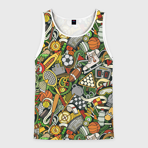 Мужская майка без рукавов Спортивный инвентарь коллаж / 3D-Белый – фото 1