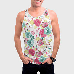 Майка-безрукавка мужская Розы красные и бирюзовые, цвет: 3D-белый — фото 2