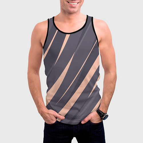 Мужская майка без рукавов Перламутровый серый полосы / 3D-Черный – фото 3