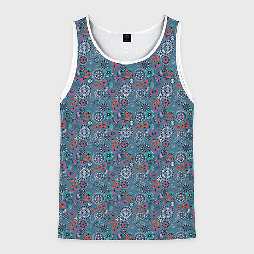 Мужская майка без рукавов Деревенский абстрактный цветочный узор / 3D-Белый – фото 1