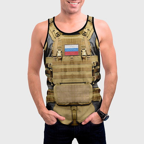 Мужская майка без рукавов Бронежилет цвета хаки армия России / 3D-Черный – фото 3