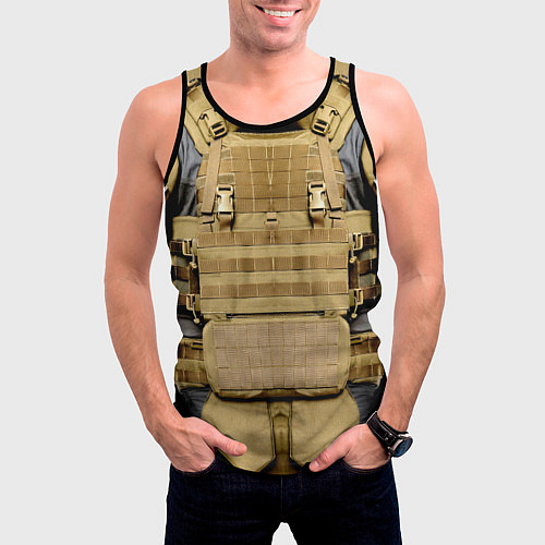 Мужская майка без рукавов Бронежилет цвета хаки армейский / 3D-Черный – фото 3