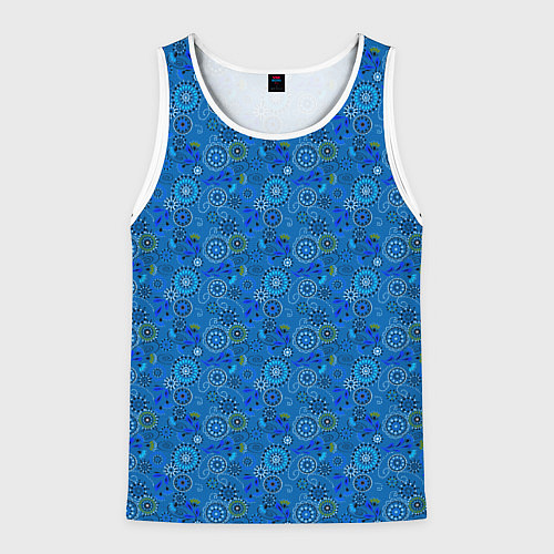 Мужская майка без рукавов Этнический синий деревенский абстрактный узор / 3D-Белый – фото 1
