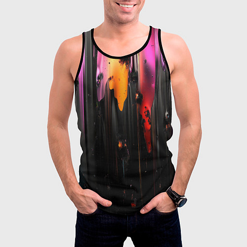 Мужская майка без рукавов Разноцветная рельефная краска текстура / 3D-Черный – фото 3