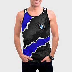 Майка-безрукавка мужская BMW - синие разрывы, цвет: 3D-черный — фото 2