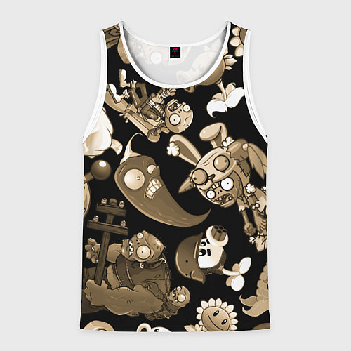 Мужская майка без рукавов Растения против зомби в бежевом цвете / 3D-Белый – фото 1