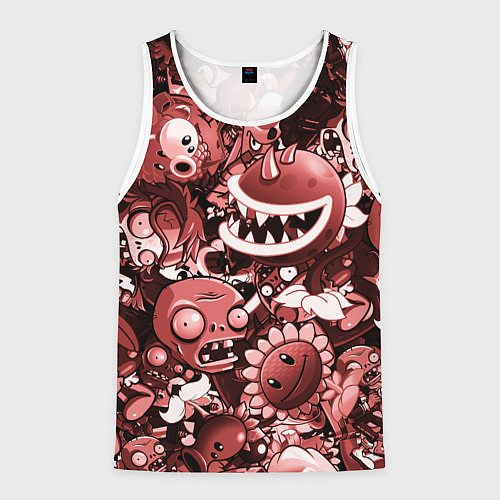 Мужская майка без рукавов Растения против зомби в красном цвете / 3D-Белый – фото 1