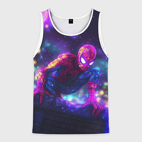 Мужская майка без рукавов Человек-паук неоновый свет / 3D-Белый – фото 1