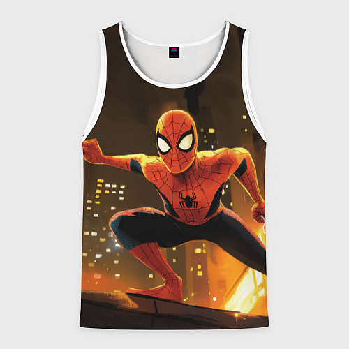 Мужская майка без рукавов Человек-паук пускает паутину / 3D-Белый – фото 1