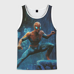 Майка-безрукавка мужская Человек - паук в ночном городе, цвет: 3D-белый