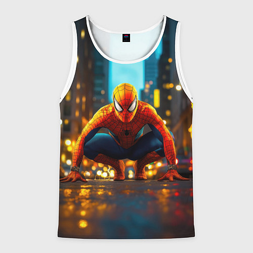 Мужская майка без рукавов Человек паук на старте / 3D-Белый – фото 1