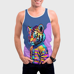 Майка-безрукавка мужская Cool tiger cub - pop art, цвет: 3D-белый — фото 2