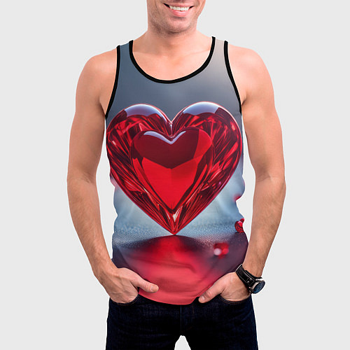 Мужская майка без рукавов Хрустальное красное сердце на сером фоне с боке / 3D-Черный – фото 3