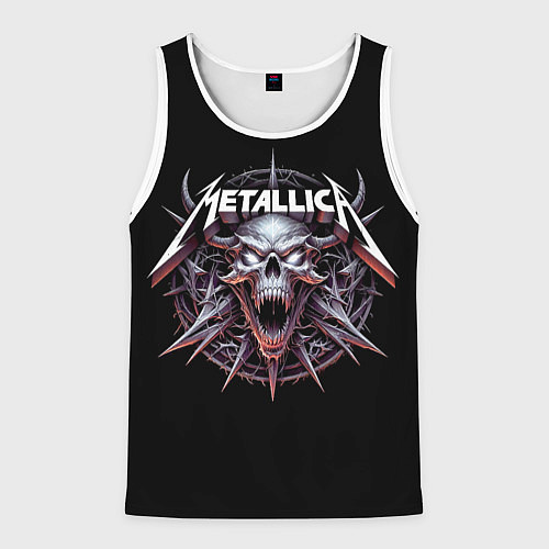 Мужская майка без рукавов Metallica - cool skull with horns / 3D-Белый – фото 1