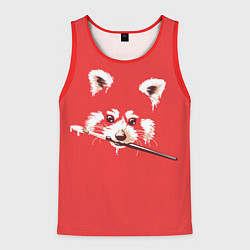 Майка-безрукавка мужская Красная панда с кисточкой в зубах, цвет: 3D-красный