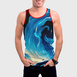 Майка-безрукавка мужская Бело-синее пламя из абстрактных красок, цвет: 3D-красный — фото 2