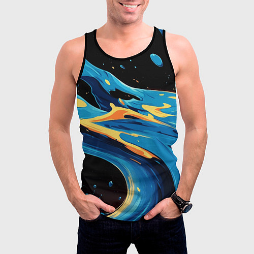 Мужская майка без рукавов Синяя волна из красок / 3D-Черный – фото 3